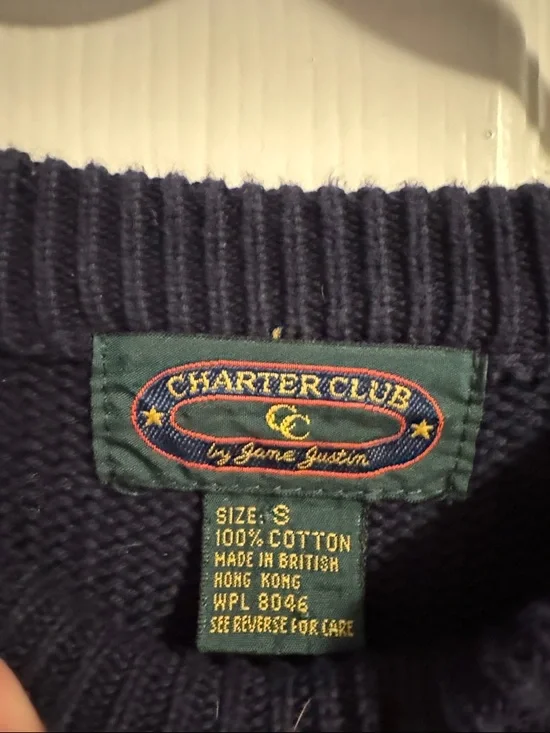 Charter Club Navy Crewneck Sweater with Horse Motif and Multicolor Fair Isle - Picture 2 of 7